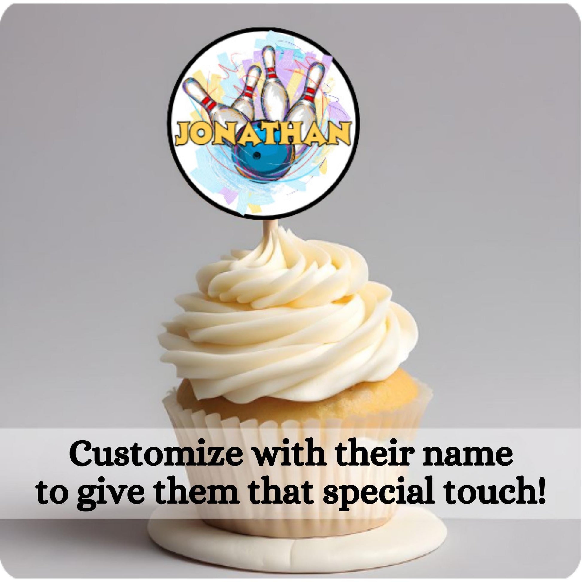Personalized Bowling Birthday Cupcake Toppers