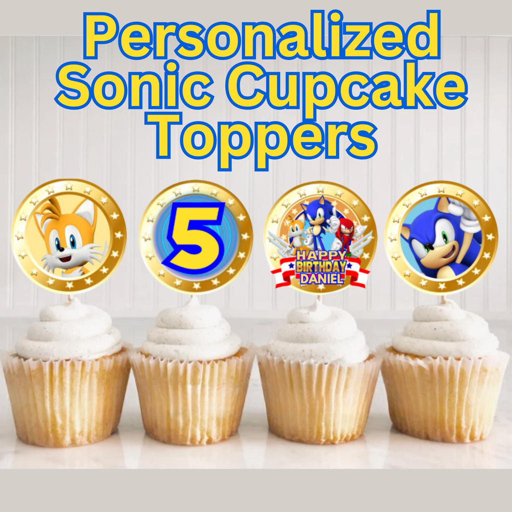 Personalized Sonic the Hedgehog Birthday Cupcake Toppers, Printable Sonic Cupcake Toppers, Sonic Party Supplies