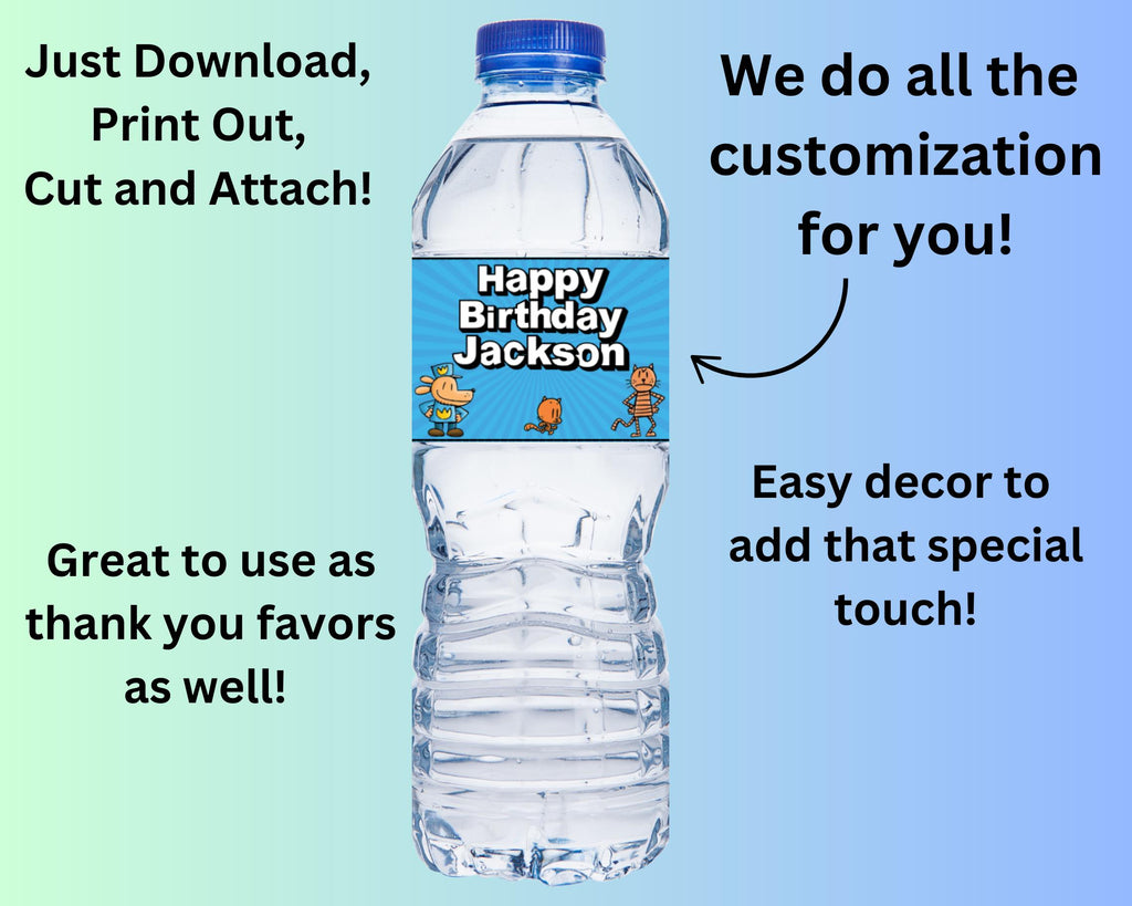 Personalized Dogman Water Bottle Labels, Dogman Birthday Decor, Dogman Stickers, Custom Dogman 16oz 8oz Labels, Dogman Party Favors, Supa