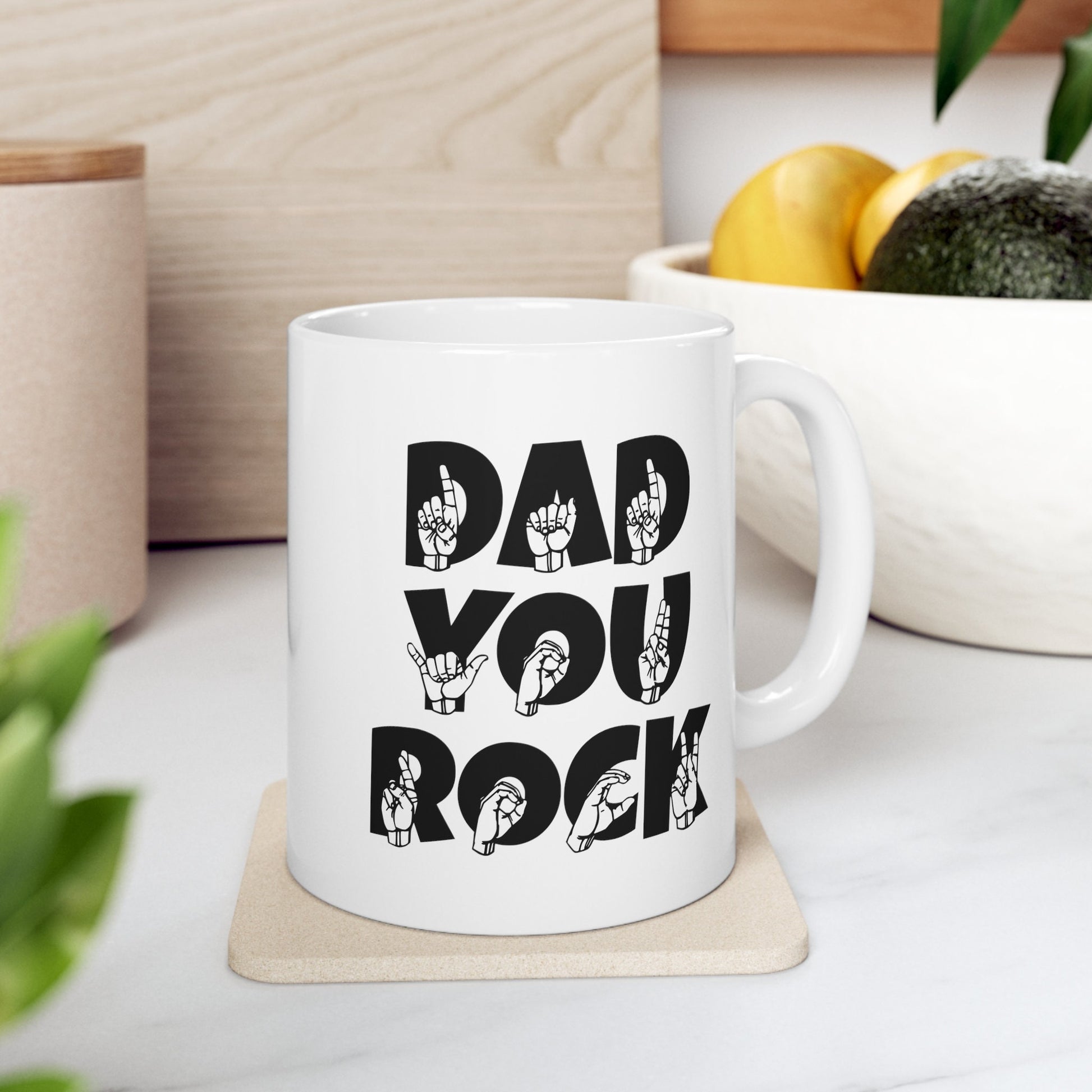 Sign Language Dad You Rock Ceramic Mug, ASL Mug, ASL Gift, Dad Cup, Fathers Day Gift, Father Mug, American Sign Language Mug, Deaf Community