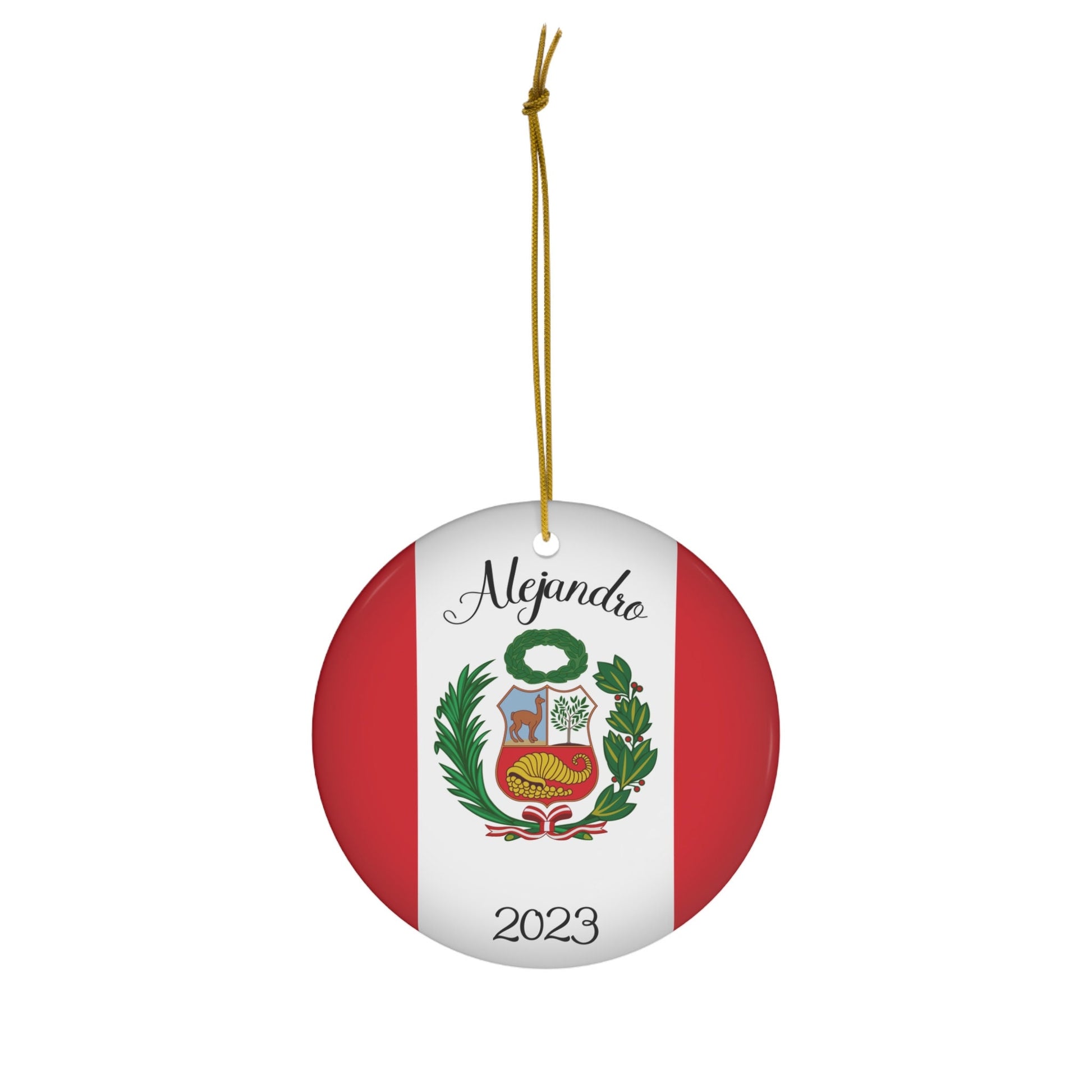 Personalized Peru Ceramic Christmas Ornament Peruvian Flag Round Gift Holiday Decoration South America World Heritage Travel Themed Peru
