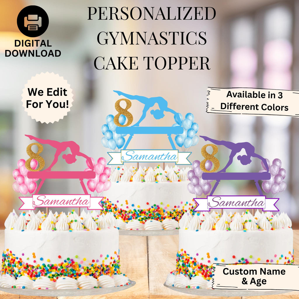 Personalized Gymnastics Birthday Cake Topper, Custom Gymnastics Party Decor