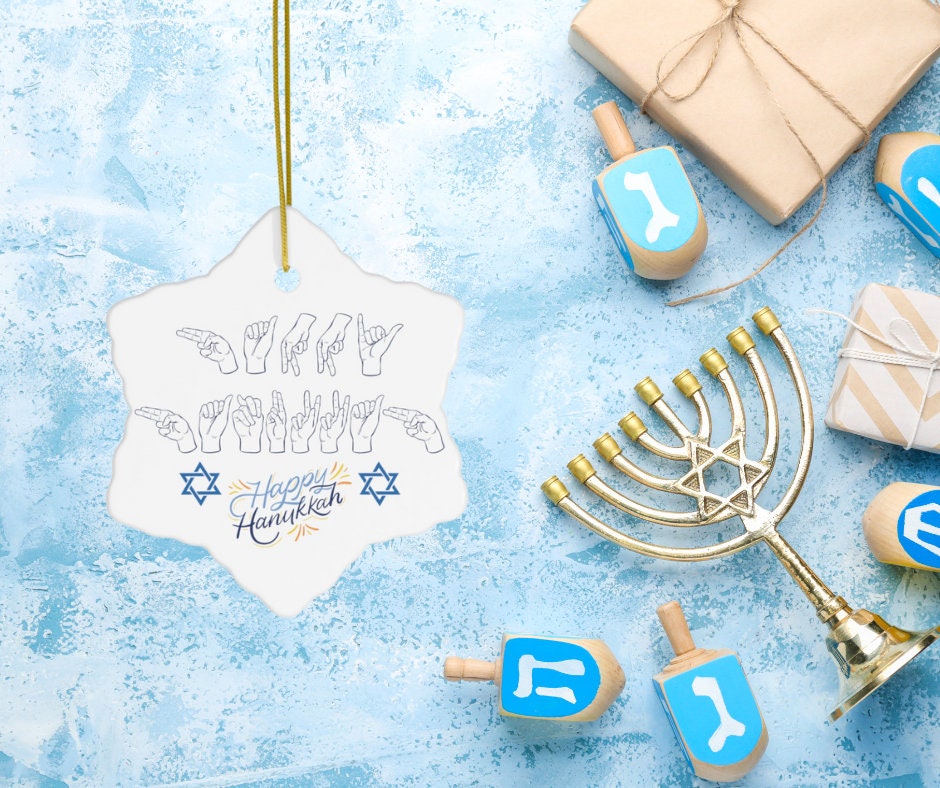 Jewish Sign Language Happy Hanukkah Ornament Jewish Gift Hanukkah Christmas Ornament ASL Ornament Deaf Community Gift Jewish ASL Decoration