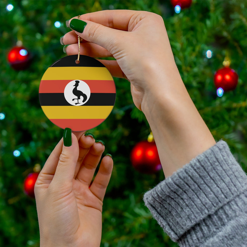Personalized Uganda Christmas Ornament Ugandan Flag Yellow Red Black Round Ceramic Gift Decoration Holiday World Travel Themed Africa Custom