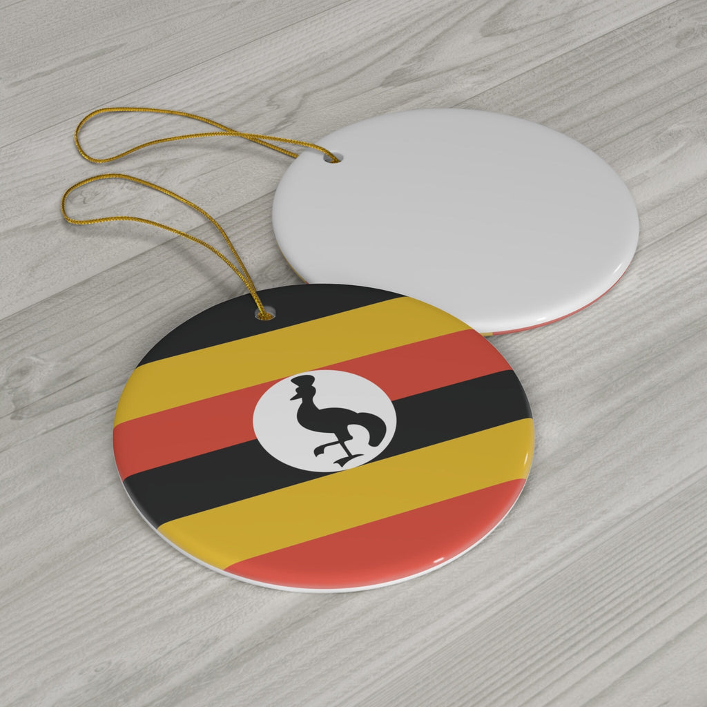 Personalized Uganda Christmas Ornament Ugandan Flag Yellow Red Black Round Ceramic Gift Decoration Holiday World Travel Themed Africa Custom