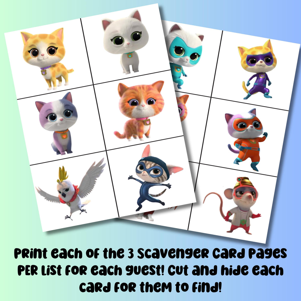 Printable Super Hero Kitties Scavenger Hunt, Hero Kitties Party Game, Kitties Party Favor, Kitty Instant Download Treasure Hunt Game