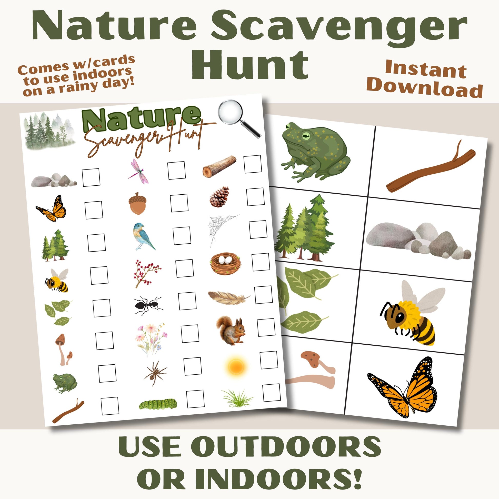 Nature Scavenger Hunt, Printable Instant Download Nature Treasure Hunt, Outdoor Indoor Nature Scavenger Hunt Game, Camping Scavenger Hunt
