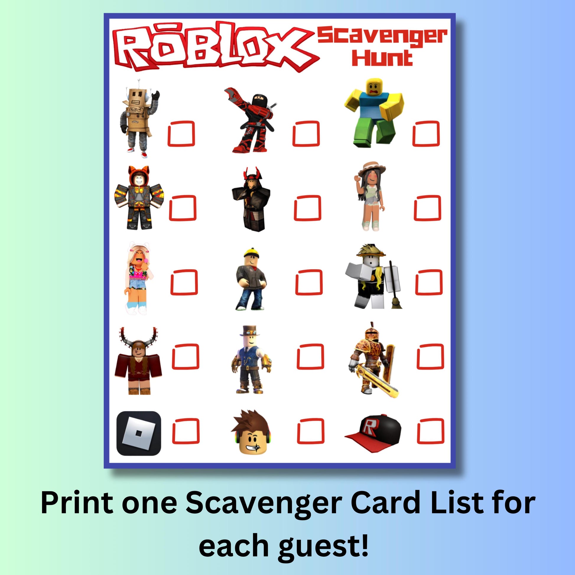 Roblox Inspired Scavenger Hunt Game, Printable Gamer Scavenger Hunt, Roblox Party, Roblox Inspired Treasure Hunt