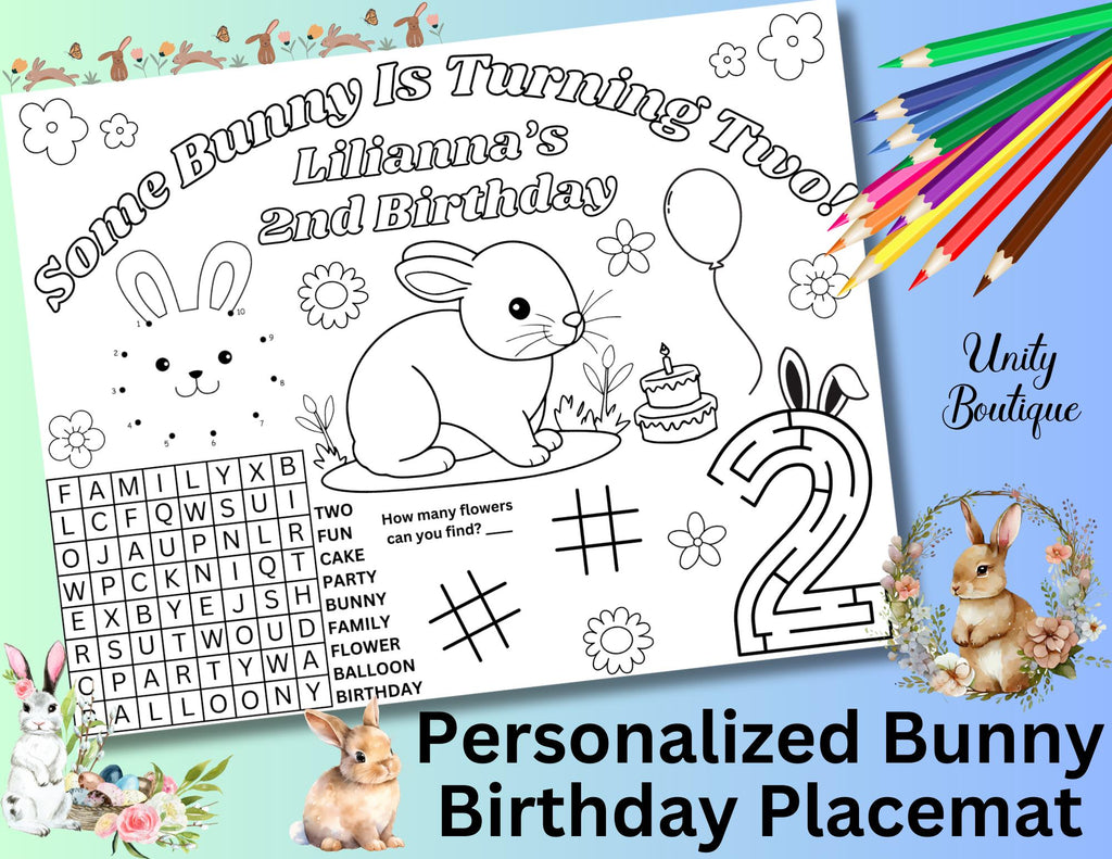 Personalized Some Bunny is One Birthday Activity Sheet, Easter Themed Birthday Party