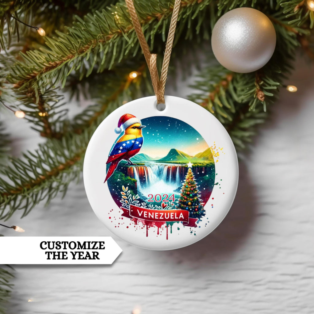 Personalized Venezuela Ornament, Venezuela Christmas Ornament, Venezuela Gift, Venezuela Flag Souvenir, Bird Christmas Ornament, Honeymoon
