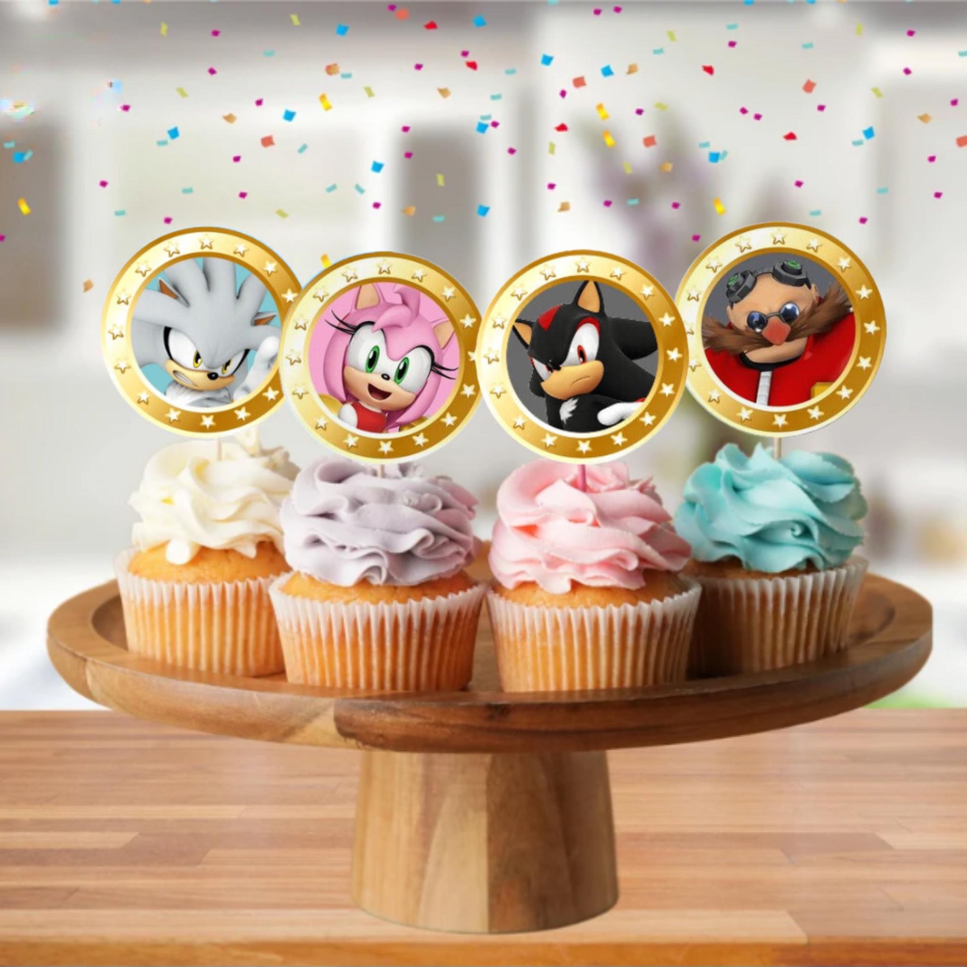 Personalized Sonic the Hedgehog Birthday Cupcake Toppers, Printable Sonic Cupcake Toppers, Sonic Party Supplies