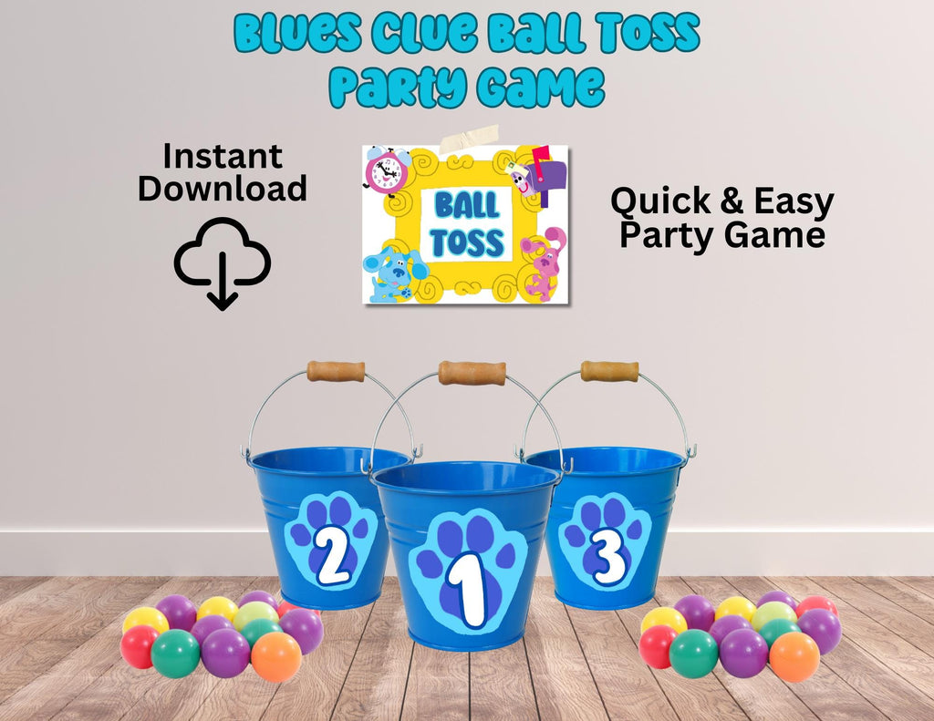 Blue Clues Ball Toss Party Game, Instant Download Party Game, Printable Blue Dog Bucket Toss, Paw Print Ball Toss, Blues Clue Birthday Game