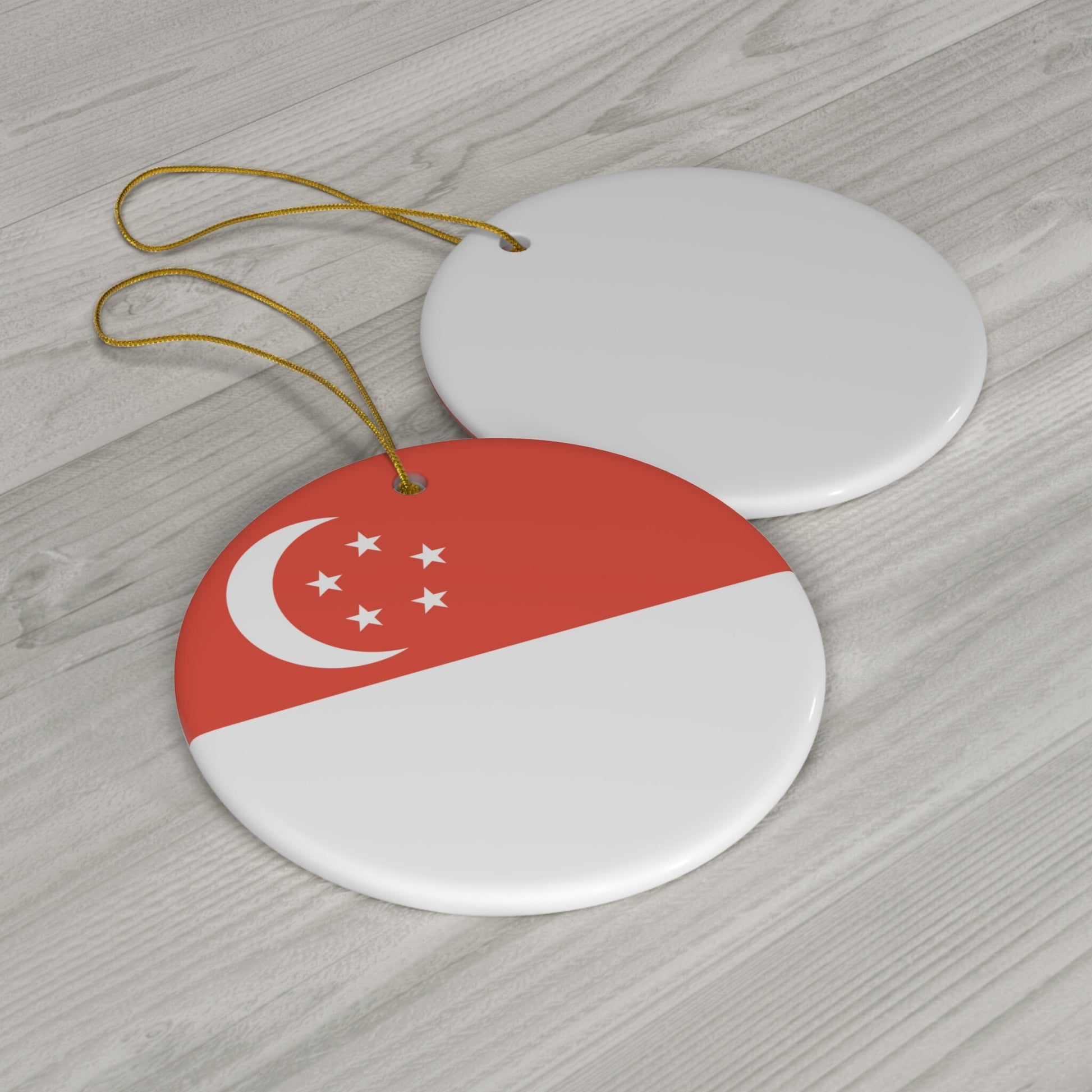 Personalized Singapore Ceramic Christmas Ornament Singaporean Flag Round Gift Holiday Decoration World Heritage Travel Themed Circle Asia
