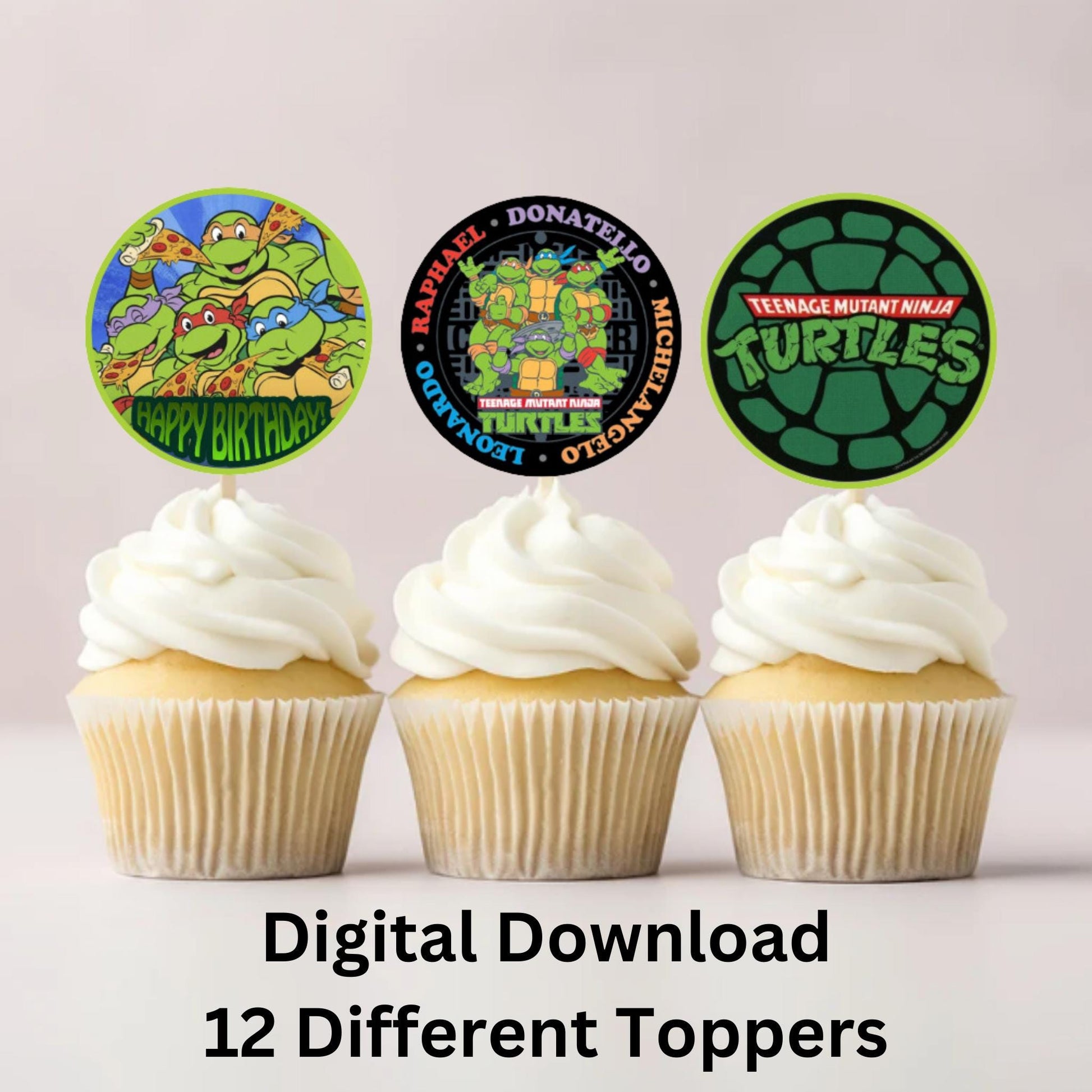 Personalized Teenage Mutant Ninja Turtle Birthday Cupcake Toppers, Custom Ninja Turtle Party Decorations