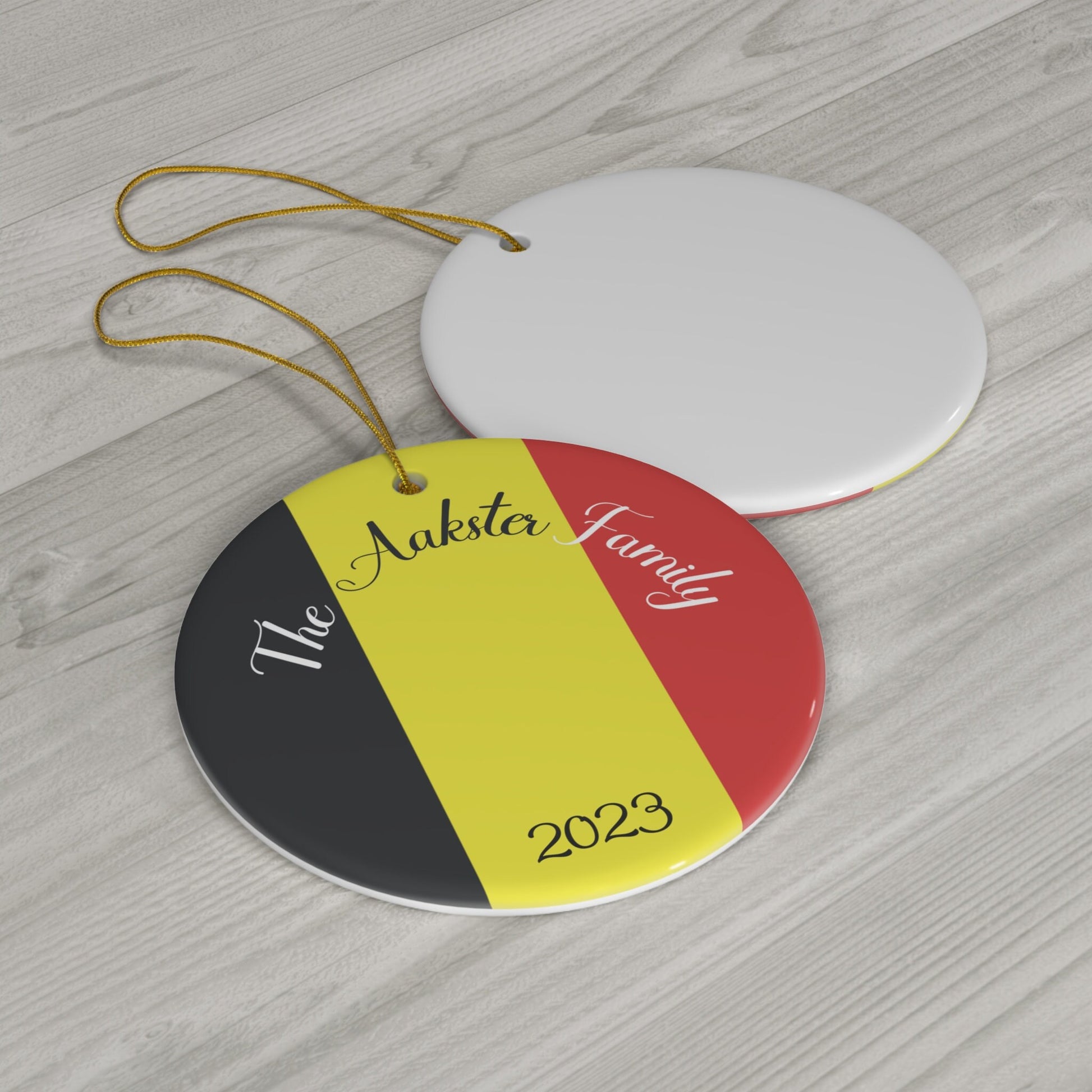 Personalized Belgium Flag Ceramic Ornament Christmas Decor Holiday Decoration Belgian Flag Print Europe Brussels World Travel Gift Souvenir