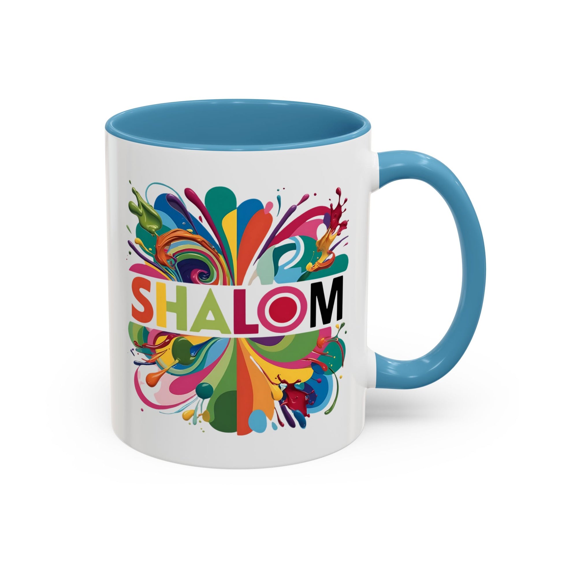 Paint Splatter Shalom Coffee Mug, Jewish Gift, Peaceful Hebrew Tea Cup, Colorful Ceramic Judaica, Hanukkah Kitchen Decor, Birthday Present
