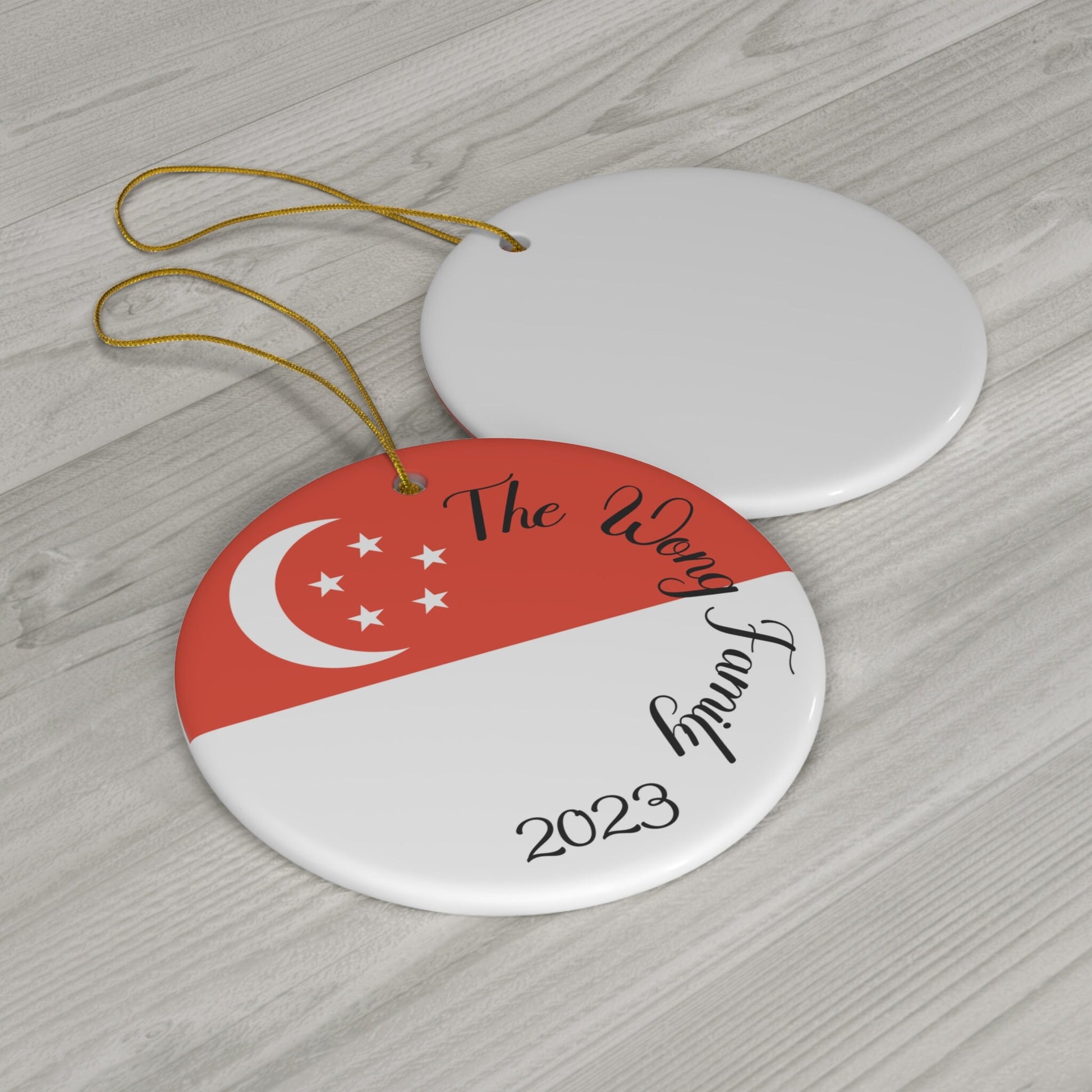Personalized Singapore Ceramic Christmas Ornament Singaporean Flag Round Gift Holiday Decoration World Heritage Travel Themed Circle Asia