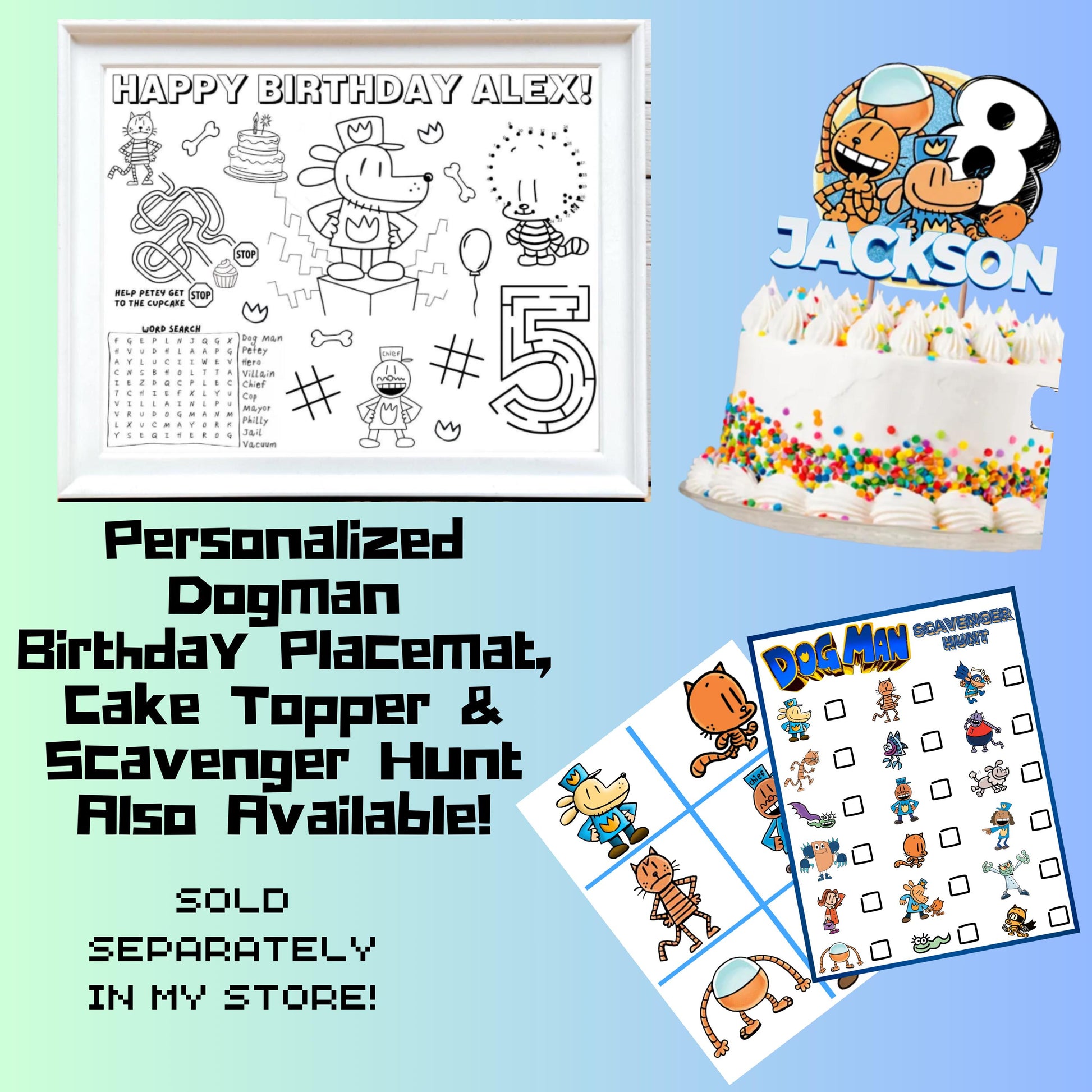 Personalized Dog Man Birthday Cupcake Toppers, Dogman Party Supplies, Custom Dog Man Birthday Decor