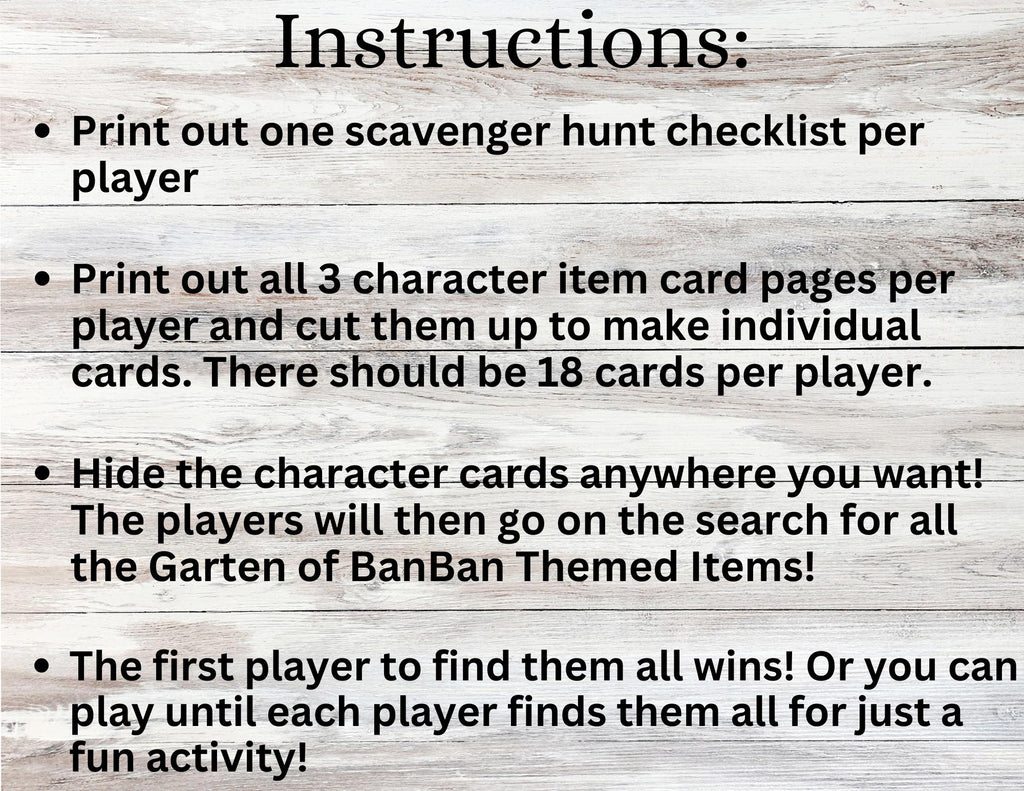 Garten of Banban Inspired Scavenger Hunt, Printable Garten of Banban Birthday Game, Garten of Banban Party Supplies and Decor