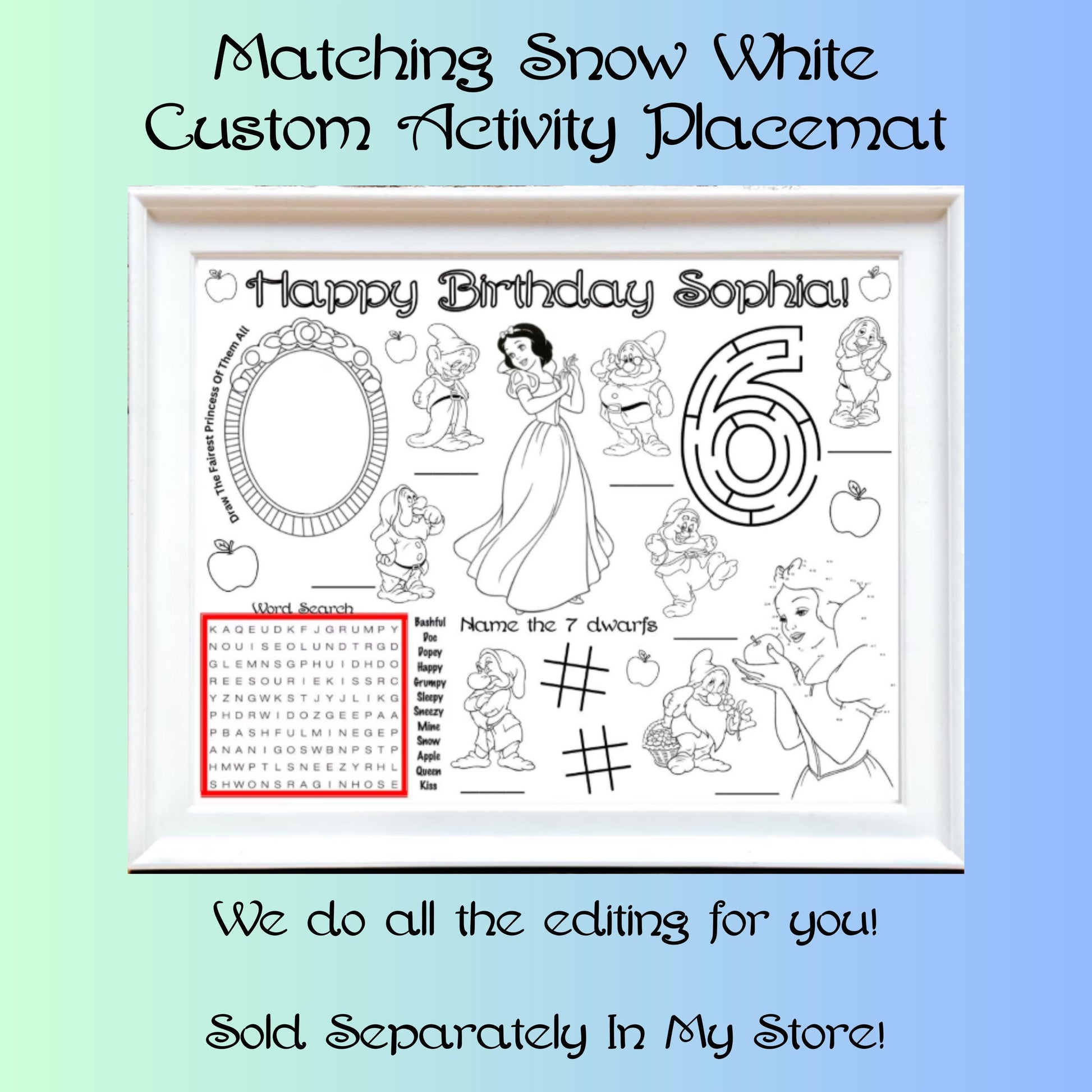 Printable Princess Scavenger Hunt, Snow Princess Dwarf Scavenger Hunt, Princess Party Game, Instant Download, Fairytale White Birthday Game