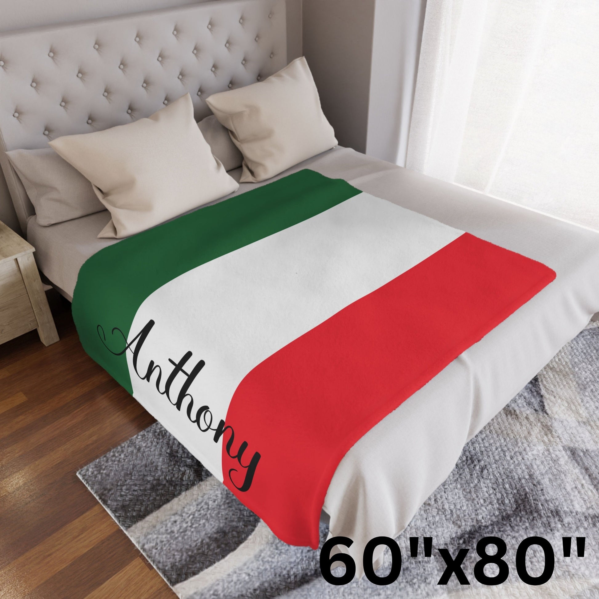 Personalized Italy Flag Blanket, Italian Velveteen Throw, Italian Gifts, Italian Decor, Custom Blanket, Gift for Italian, Italian Flag Gift