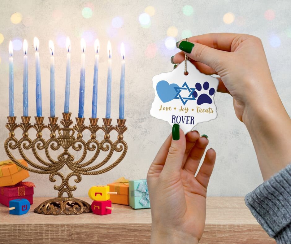 Personalized Hanukkah Gift for Dog Lover, Funny Dog Gift Ideas, Jewish Holiday Decoration, Star David, Paw Print, Cat Ornament, Jewish Gift