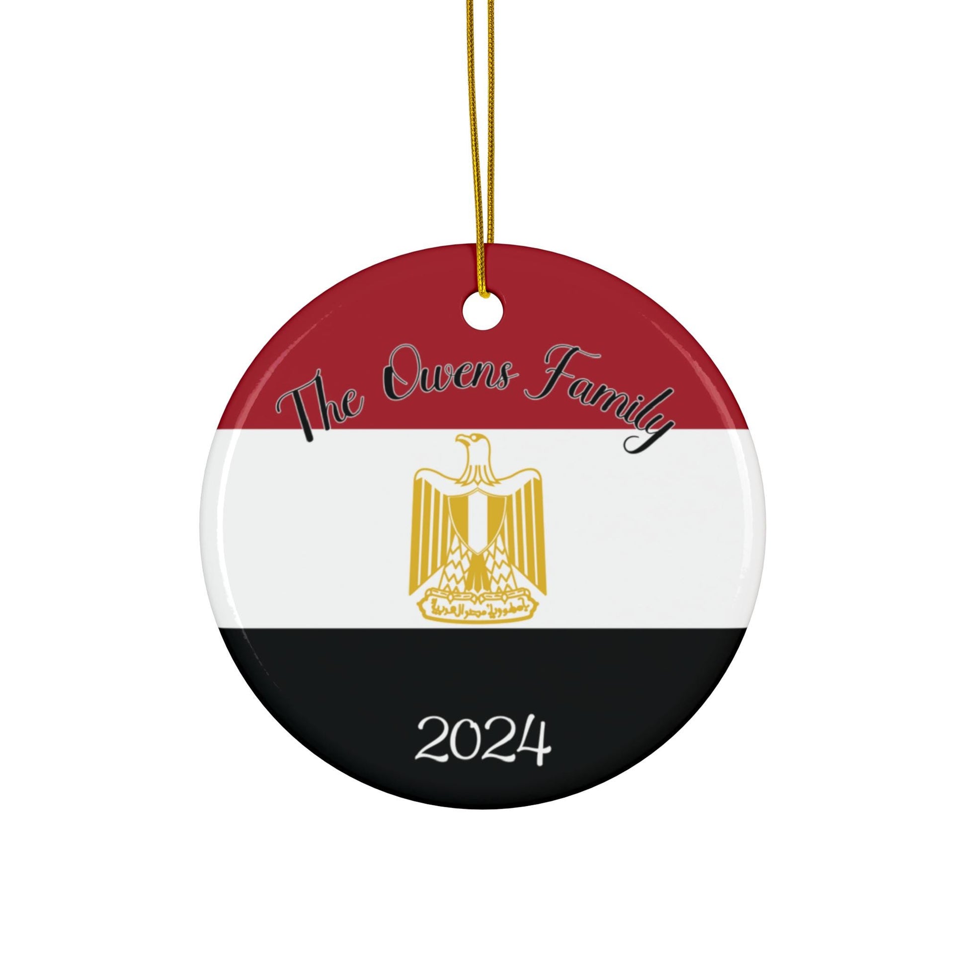 Personalized Egypt Ornament, Round Egyptian Flag Ornament, Egyptian Pride, Egypt Travel Souvenir,