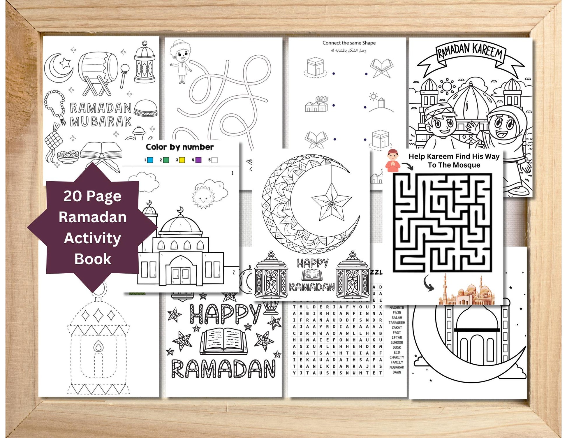 Ramadan Printable Activity Coloring Book, Ramadan Busy Book, 20 Activities Eid Ramadan Islam, Islam Ramadan Learning, Ramadan Kids Games