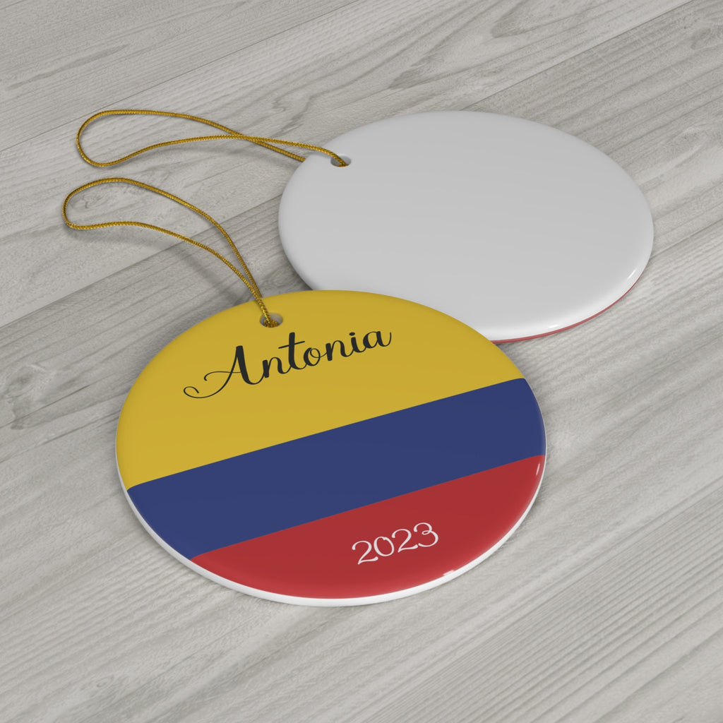Personalized Colombia Ceramic Ornament, Christmas Decor, Holiday Decoration, Colombian Flag, Bogota, Medellin, South America Travel Gift