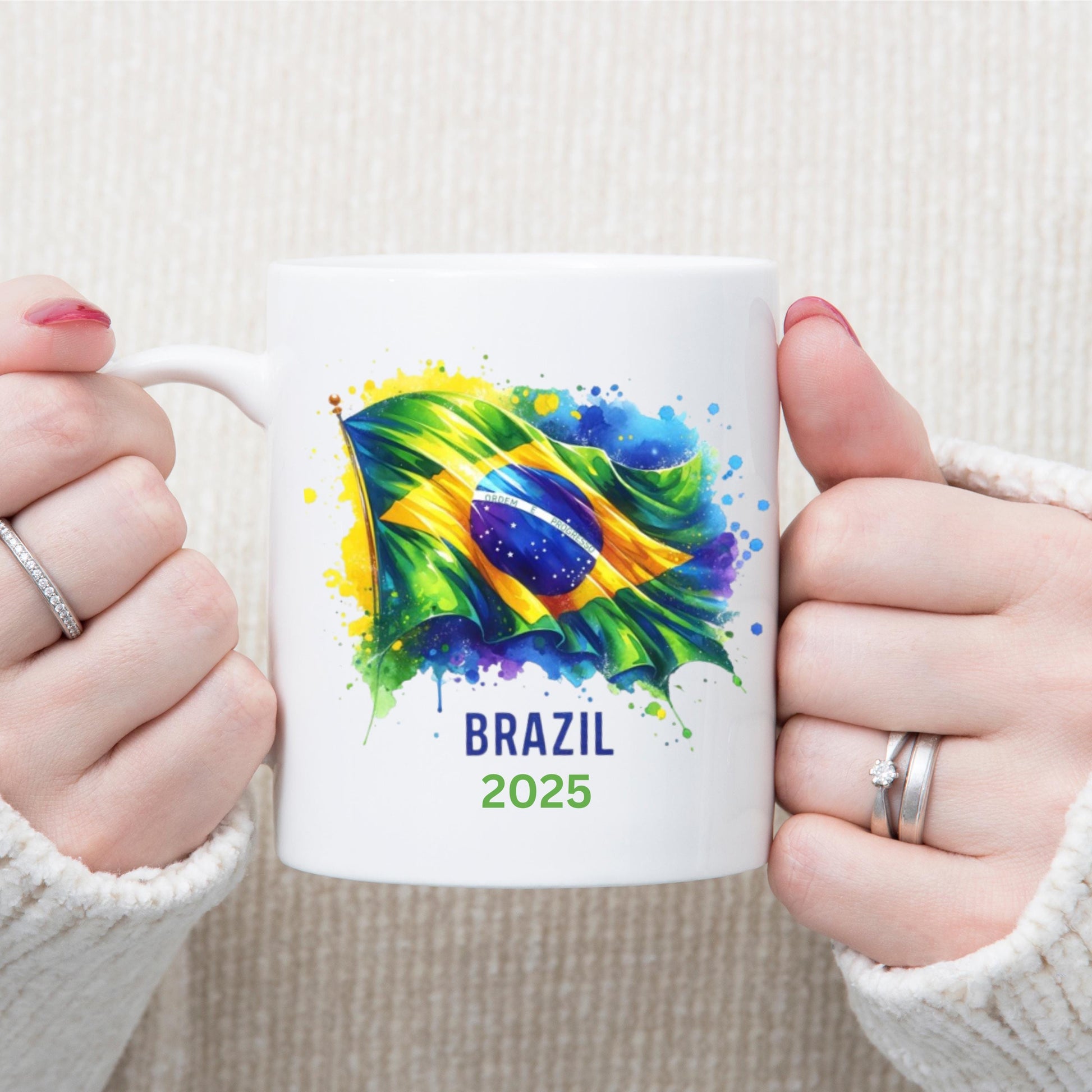 Brazilian Flag Custom Mug, Watercolor Brazil Flag Souvenir, Brazil Trip 2025, Brazilian Coffee Mug, Portuguese Mug, Brazil Travel Souvenir