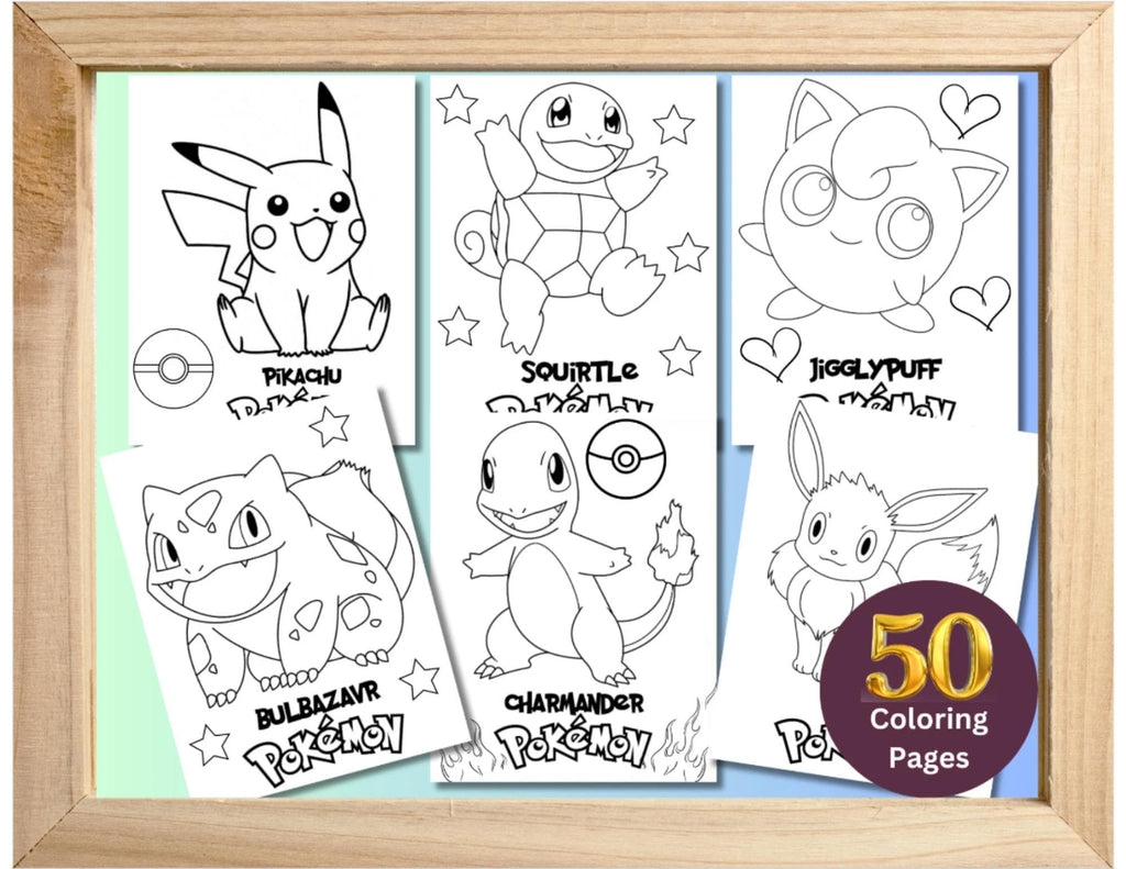 50 Pokemone Character Coloring Pages, Instant Download, Printable Gotta Catch Them All Pokemone Coloring Pages, POKmon Go Party Favors