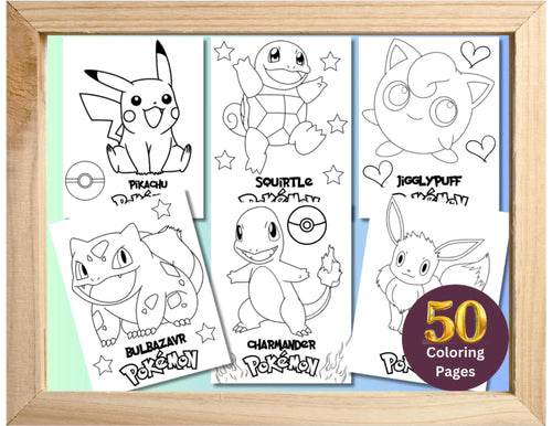 50 Pokemone Character Coloring Pages, Instant Download, Printable Gotta Catch Them All Pokemone Coloring Pages, POKmon Go Party Favors