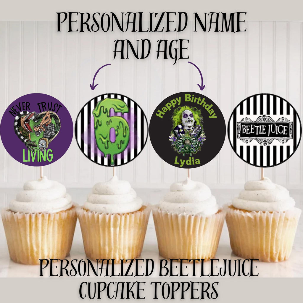 Personalized Beetlejuice Cupcake Toppers, Custom Beetlejuice Birthday Party Decoration