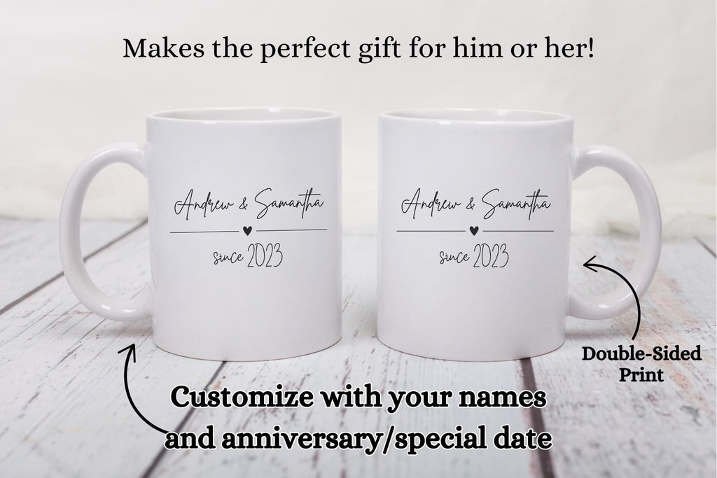 Personalized Relationship Mug, Valentines Day Gift, Anniversary Gift, Gift for him, Custom Name Date Keepsake, Gift for her, Minimalist Cup
