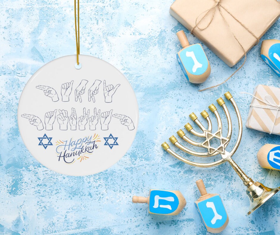 Jewish Sign Language Happy Hanukkah Ornament Jewish Gift Hanukkah Christmas Ornament ASL Ornament Deaf Community Gift Jewish ASL Decoration