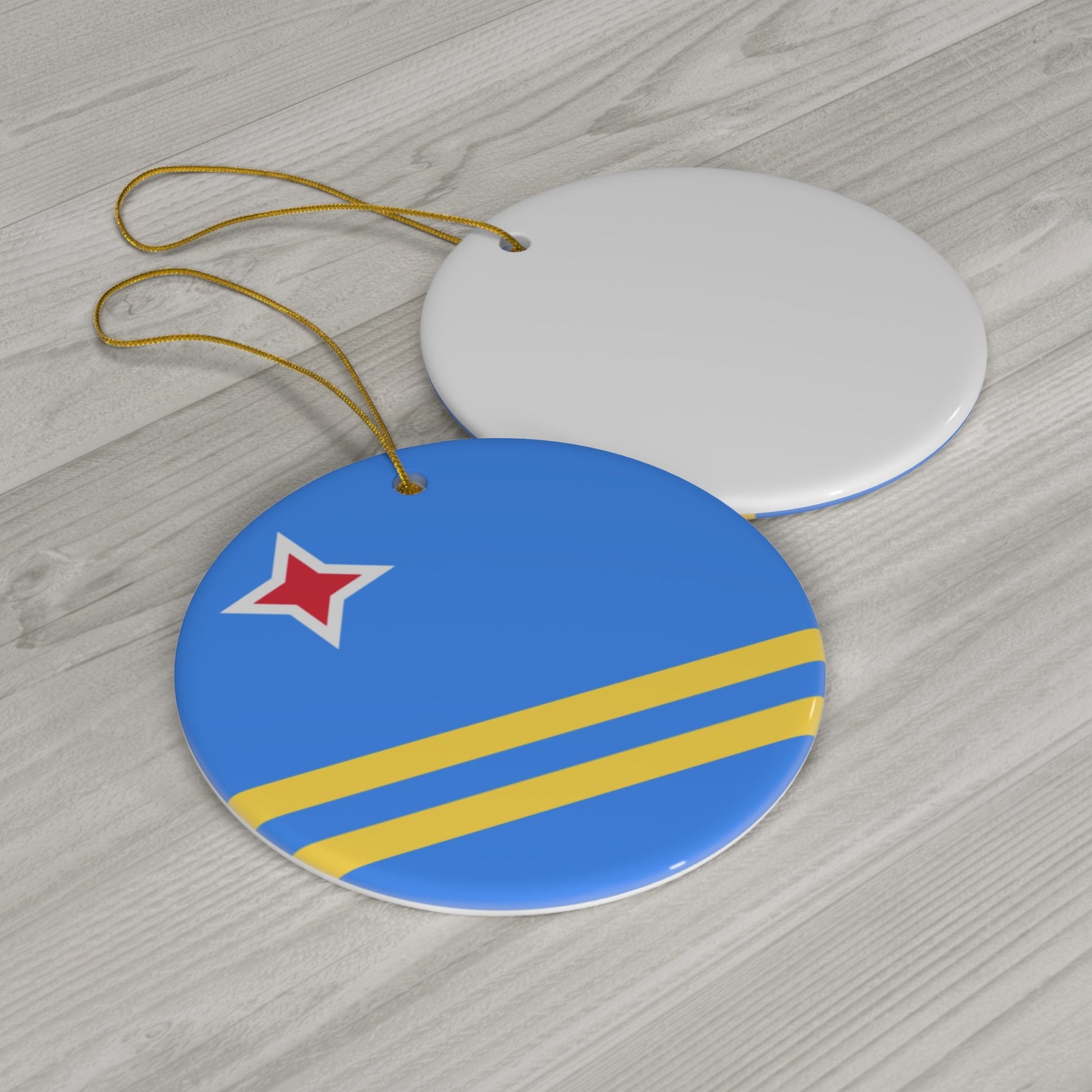 Personalized Aruba Ceramic Ornament Christmas Decor, Holiday Decoration, Aruban Flag, World Travel, Caribbean Island, Blue, Yellow, Souvenir