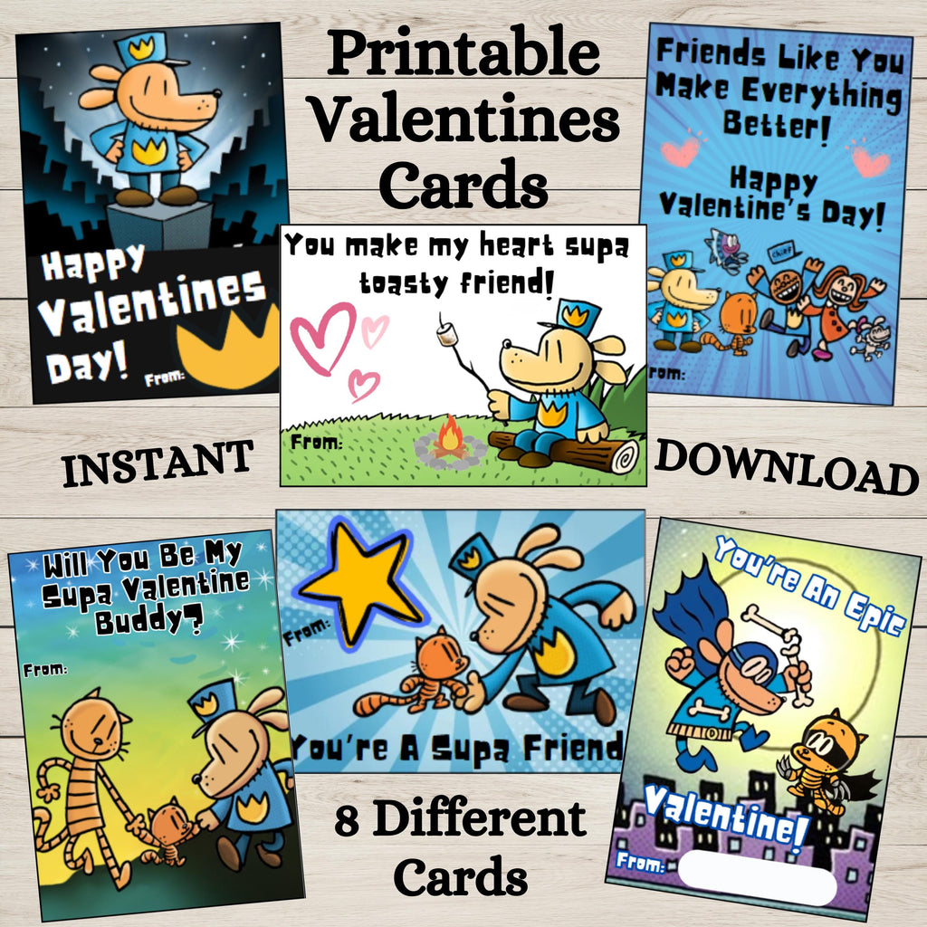 Printable Dog Man Valentines Cards, Dog Man theme Valentines, DIY Dogman Valentine, Instant Download Dogman Class Valentines, Comic Valentine