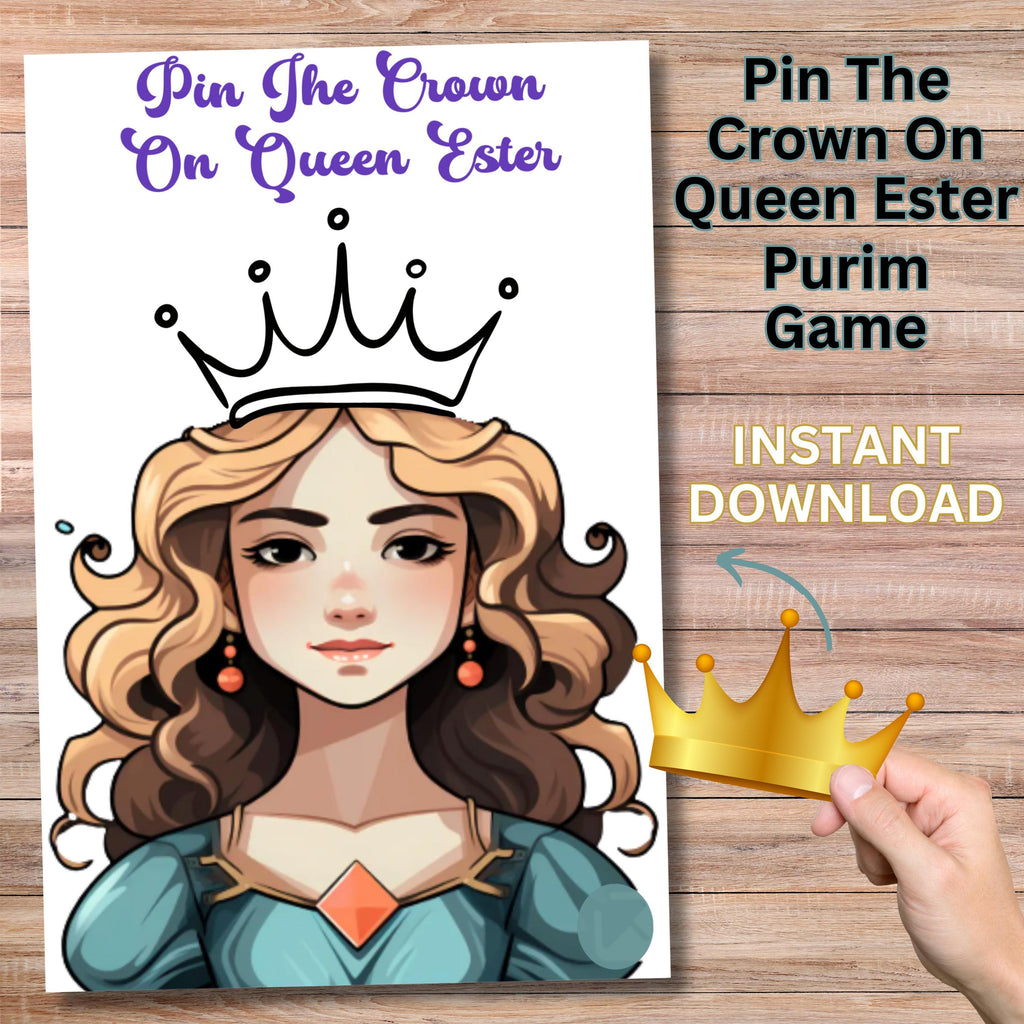Purim Pin The Crown on Queen Ester Game, Printable Purim Party Game, Instant Download Purim Game, Purim Party Decor, Jewish Game, Jewish Fun