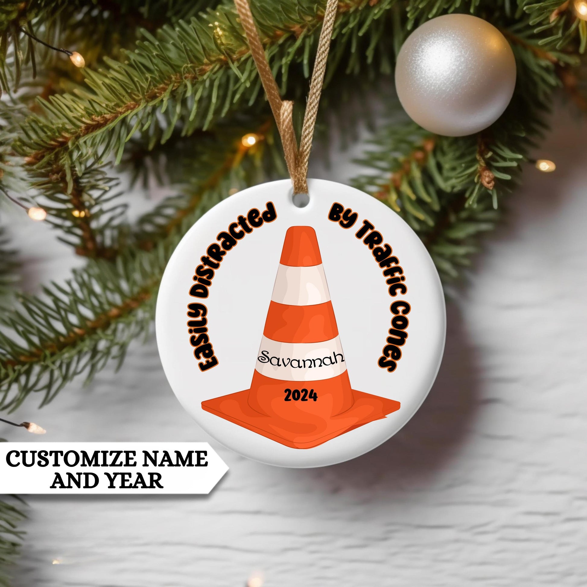 Personalized Traffic Cone Ornament, Easily Distracted By Traffic Cones, Funny Christmas Ornament, Construction Cone Ornament, Teenager Gift