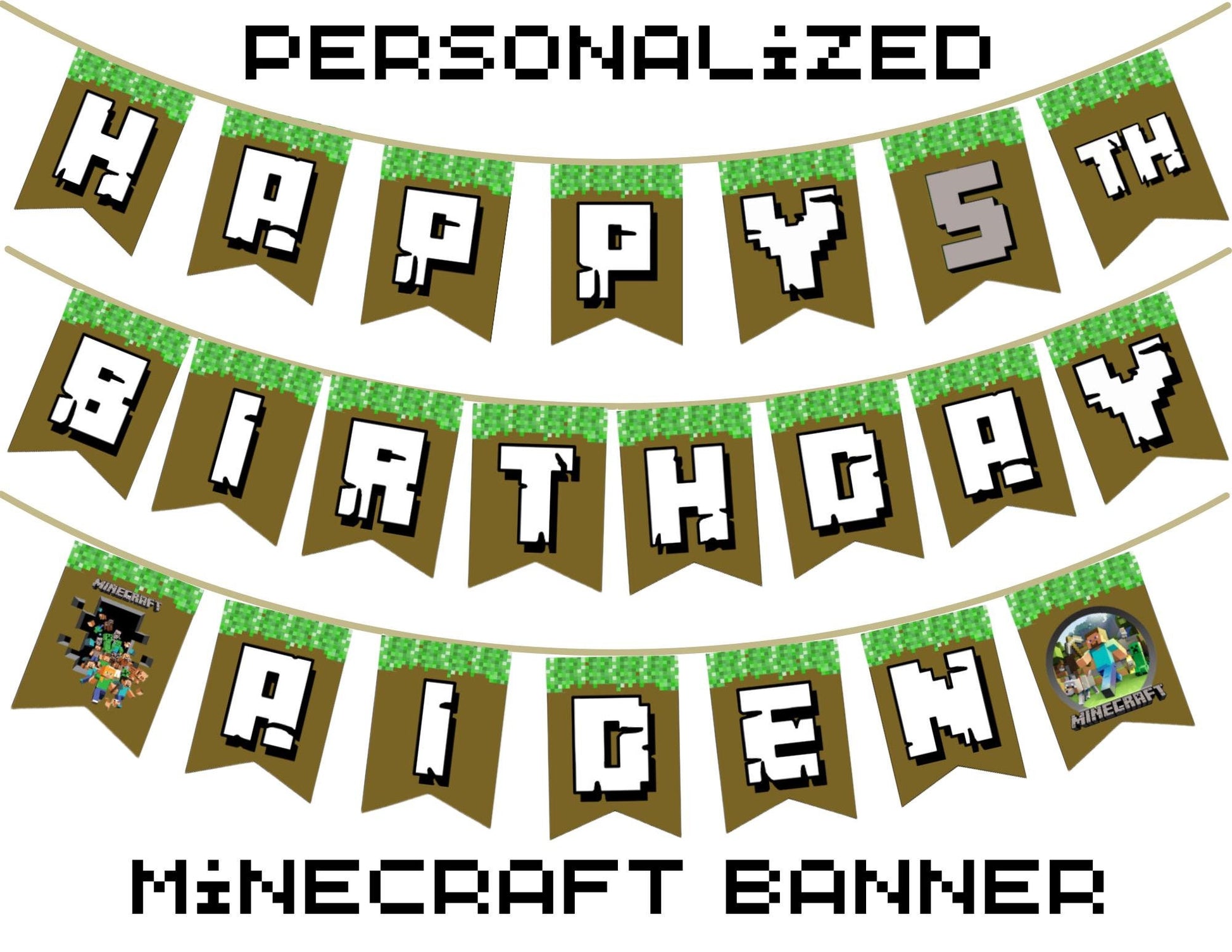 Personalized Minecrafter Birthday Printable Banner, Instant Download Pixel Game Banner, Pixel Craft Birthday Banner, Mine Gamer Party Decor
