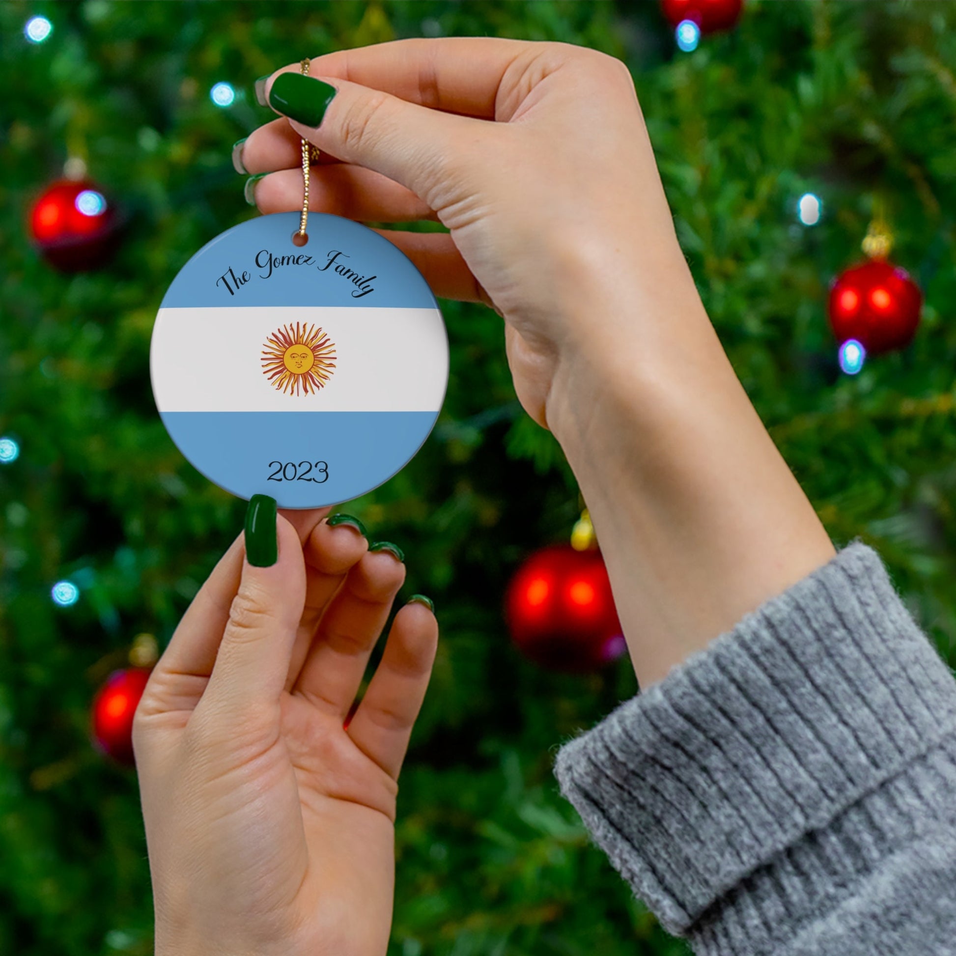 Personalized Argentina Ceramic Christmas Ornament Argentinean Argentine Flag Porcelain Gift Holiday Decoration World Heritage Travel Themed