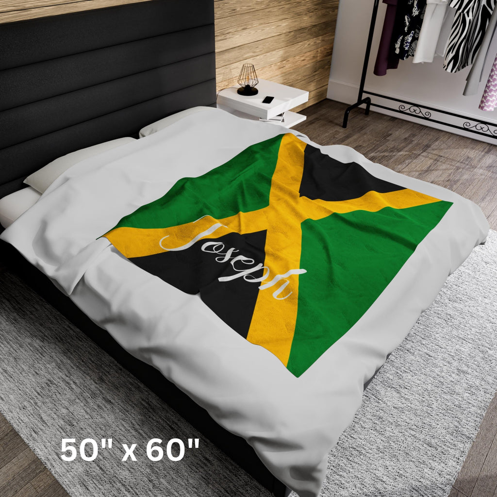 Personalized Jamaica Flag Blanket, Jamaica Velveteen Throw, Jamaican Gifts, Jamacia Decor, Custom Blanket, Gift for Jamaican, Jamaican Flag