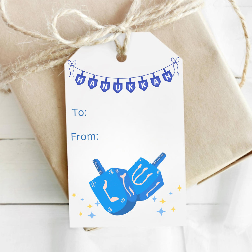 Happy Hanukkah Gift Tag Printable, Set of 18, Menorah Chanukah Tag, Dreidel Tag, Hanukkah Present, Hanukkah Gift Labels, Hanukkah Wrapping
