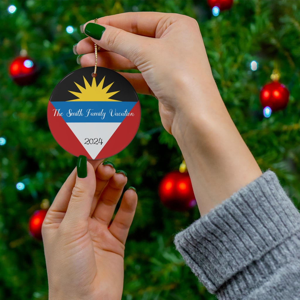 Personalized Antigua & Barbuda Ceramic Ornament, Holiday Decorations, Antigua and Barbuda Flag, Caribbean, World Travel, Vacation Souvenir