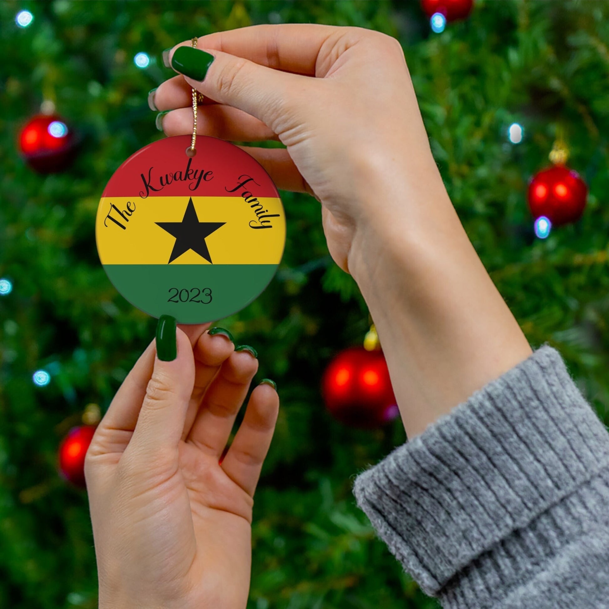 Personalized Ghana Ceramic Ornament, Christmas Decor, Holiday Decoration, Ghanaian Flag, Africa, Accra, Kumasi, World Travel, Gift, Souvenir