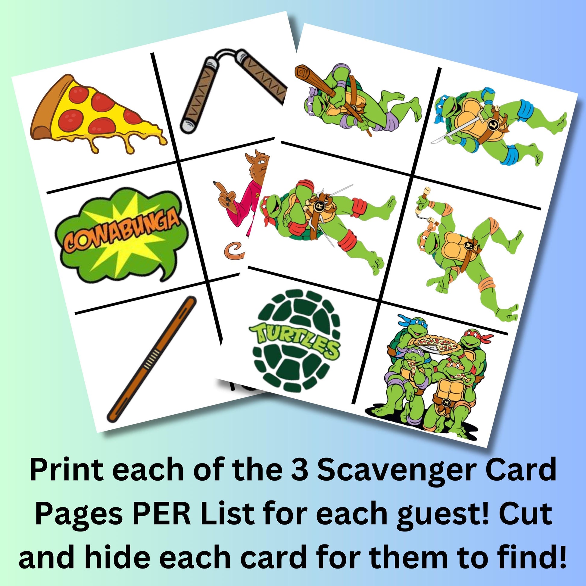 Turtle Cartoon Scavenger Hunt Printable Birthday Game, Pizza Party Game, Anime Turtle Scavenger Hunt, Pizza Turtles Party, Ninja Party