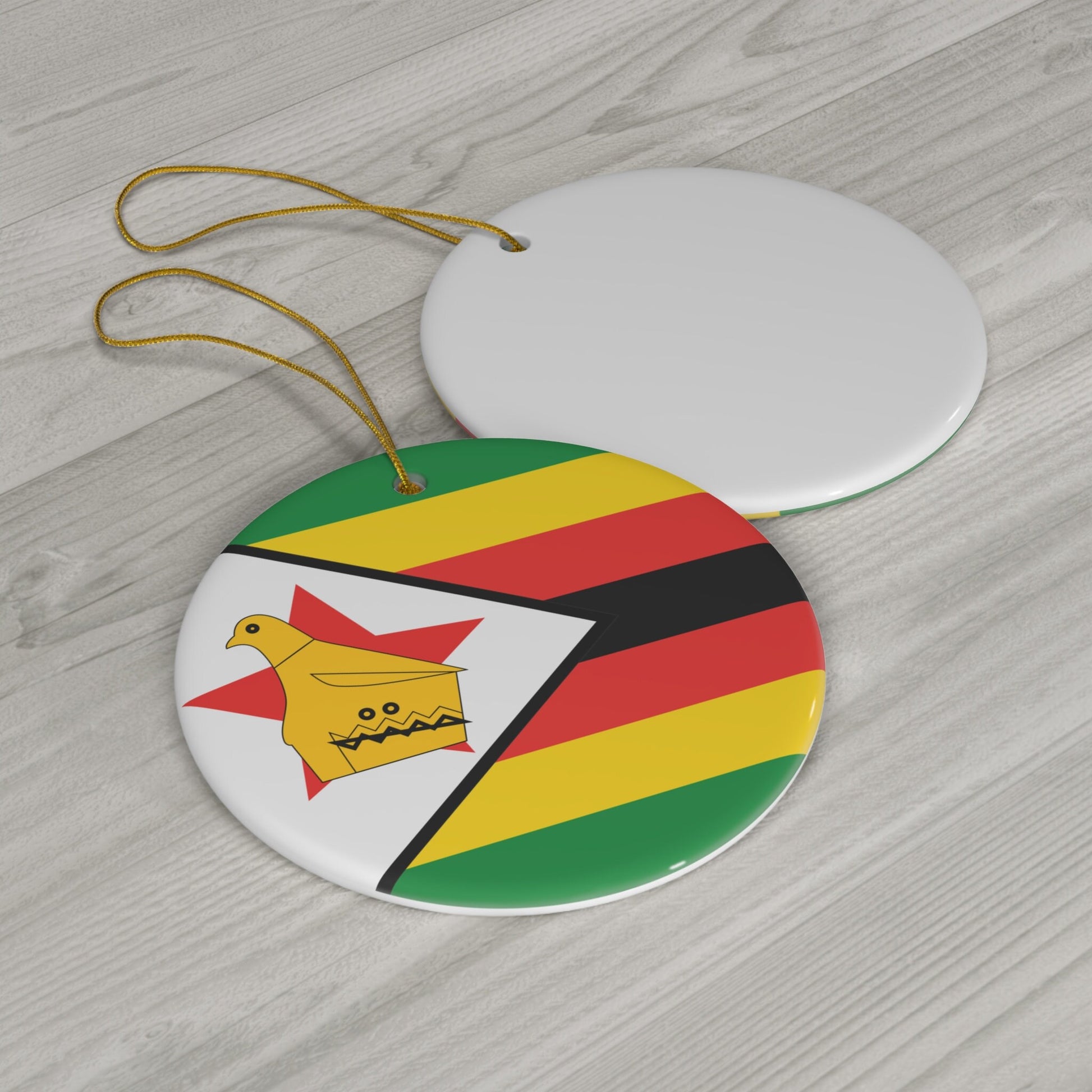 Personalized Zimbabwe Ceramic Christmas Ornament Zimbabwean Flag Round Porcelain Gift Custom Holiday Decoration World Heritage Travel Themed