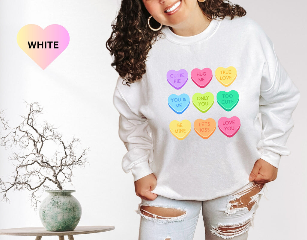 Candy Heart Sweatshirt, Heart Sweatshirt, Cute Valentine's Sweater, Valentines Day Gift, Gift for Her, Conversation Hearts Sweatshirt Retro