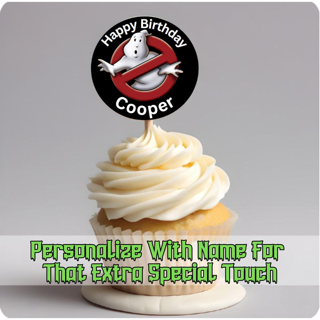 Custom Ghostbuster Cupcake Toppers, Personalized Ghostbusters Birthday Decoration