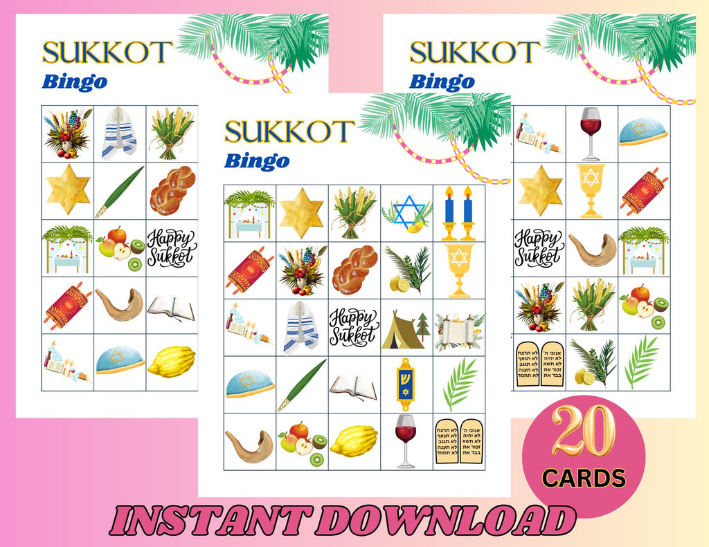 Sukkot Bingo Game, Printable Jewish Sukkot Holiday 20 Bingo Cards, Sukkot Game, Kids SUKKOT Activity, Jewish Printable, Succah Decorations